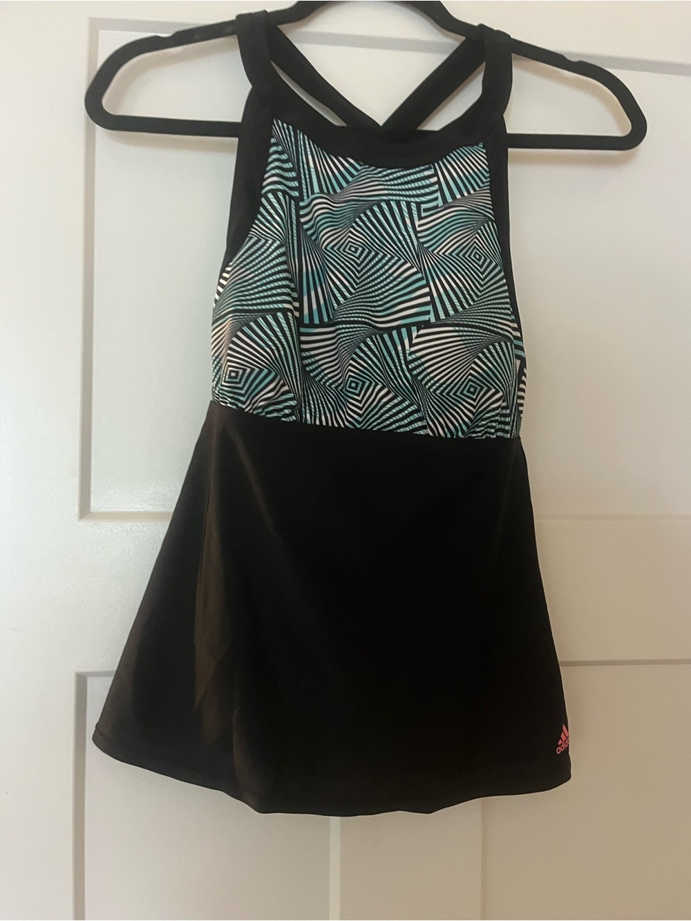 adidas Black Tank swim tank with Teal Geometric Bodice